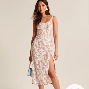 A&F white, pink and blue pattern midi corset dress